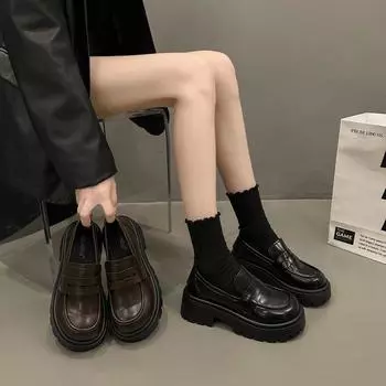 Туфли Lefou на толстой подошве, женские, сотни грубых туфель в стиле колледжа, на одну ногу, со стременем и юбкой, маленькие кожаные туфли 35 коричневый