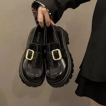 Туфли Lefou на толстой подошве, женские, весенние, ретро, одношаговые, с металлической пряжкой, маленькие кожаные туфли 35 коричневый