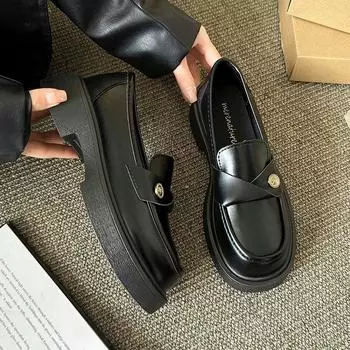 Туфли Lefou на толстом каблуке с металлическим ремешком на одну ногу, женские весенние туфли Camellia Small Leather 35 матовый черный