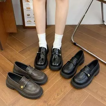 Туфли Lefou в французском стиле, женские, весенние и осенние, одинарные туфли на толстой подошве, британский стиль, рабочие, маленькие кожаные туфли, зима 35 коричневый