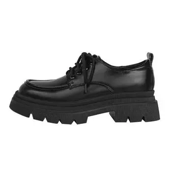 Туфли Lefou женские весенние женские туфли на толстой подошве в стиле ретро черные однотонные туфли весенние и летние маленькие кожаные туфли 35