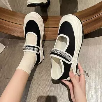 Туфли-лодочки для женщин, женская обувь, черная, высокая платформа, парусиновая, со стильной акционной легкой новинкой по низкой цене, весна, AH 35