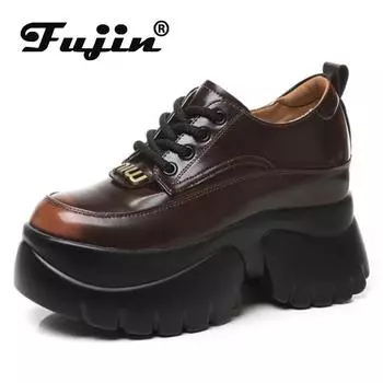 Туфли-лодочки Fujin 8 см из натуральной синтетической кожи, модные кроссовки из микрофибры на толстой подошве для женщин, удобные весенне-осенние туфли на платформе и танкетке 34 чёрный