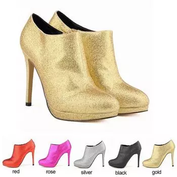 Туфли-лодочки из блестящей кожи на платформе и высоком каблуке, женские зимние повседневные ботильоны, теплая обувь 35 золотой