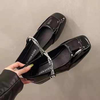 Туфли-лодочки из лакированной кожи на низком каблуке, женские туфли Мэри Джейн с квадратным носком и кристаллами на цепочке, женские нескользящие дизайнерские туфли с квадратным носком 35 бежевый