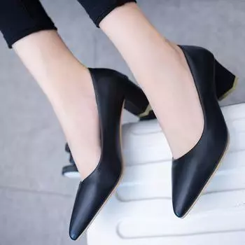 Туфли-лодочки из мягкой кожи на квадратном каблуке с острым носком, женская обувь на высоком каблуке 5 см, простые офисные удобные женские туфли на мелком каблуке 4
