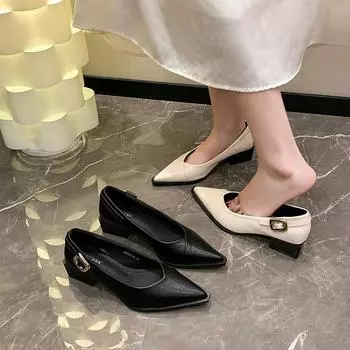 Туфли-лодочки из натуральной кожи для офиса, с острым носком и для работы, элегантные женские туфли на низком каблуке 35 чёрный