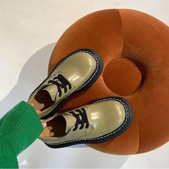 Туфли-лодочки из натуральной кожи JW BV в британском стиле с толстой подошвой, новые универсальные туфли-лодочки с круглым носком для женщин 35