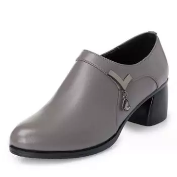 Туфли-лодочки из натуральной кожи на блочном каблуке с глубоким вырезом, женская обувь, весна-осень, женские туфли на высоком каблуке, женская офисная обувь для вечеринок 35