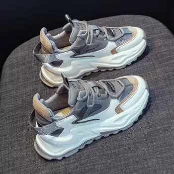 Туфли-лодочки из натуральной кожи женские туфли на толстой подошве спортивная повседневная обувь 34 бежевый