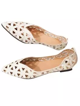 Туфли-лодочки из сетки с кружевом, удобные для ходьбы, размер 37, женские, низкий каблук, детали, балетки, в, удлиняющие ноги, бежевые, (23.5cm)