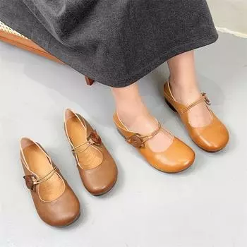 Туфли-лодочки Johnature из натуральной кожи Mary Jane, мягкая подошва, удобные женские туфли на невысоком среднем каблуке 35 верблюд