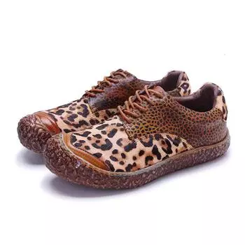 Туфли-лодочки Johnature Retro Leopard из натуральной кожи с конским волосом, удобные, с мягкой подошвой 36 коричневый