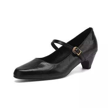 Туфли-лодочки Krazing Pot Sheep Skin Summer Spring Autumn Winter на среднем каблуке для женщин с круглым носком Mary Janes Shallow Pumps 35 чёрный