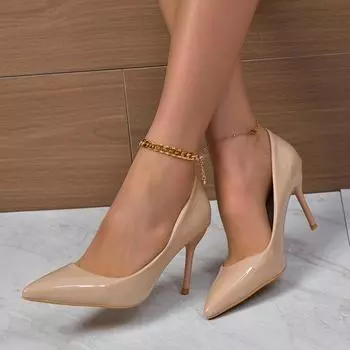 Туфли-лодочки Lucyever из лакированной кожи телесного цвета для женщин, большие размеры, с острым носком, на высоком каблуке, женские, 2024, классические туфли-лодочки с неглубоким носком 42 36 бежевый