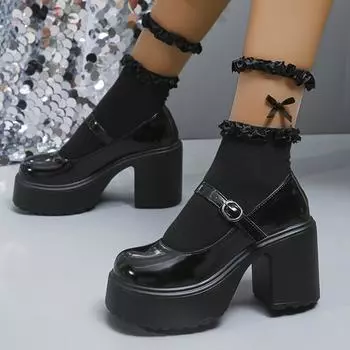 Туфли-лодочки Lucyever Y2K на толстой платформе, женские, в стиле панк, на толстом каблуке, туфли Мэри Джейн, женские, больших размеров, с пряжкой на ремне, в готическом стиле 35
