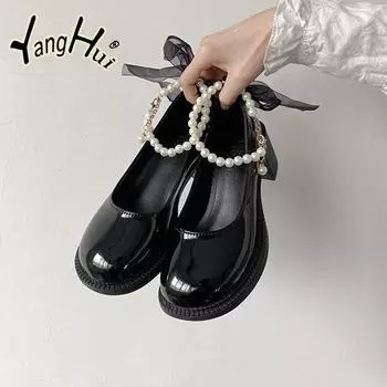 Туфли-лодочки на каблуке с грубым узором и бусами из сетки и бабочки, 2024 г., новая мода, универсальная женская обувь Mary Janes, весна-лето 35 бежевый