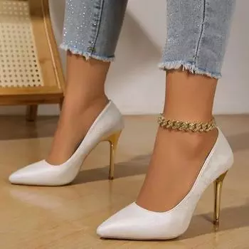 Туфли-лодочки на очень высоком каблуке-шпильке женские однотонные офисные туфли из флока с острым носком для вечеринок женские 34-43 36