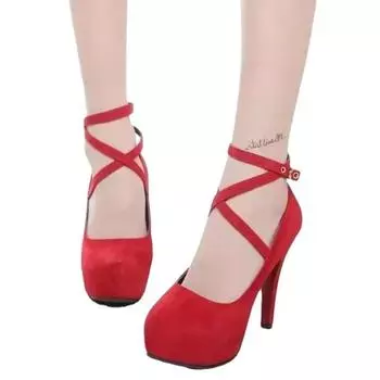 Туфли-лодочки на очень высоком тонком каблуке с пряжкой на ремешке, однотонные женские туфли на распродаже 2024 года, модные туфли-лодочки для взрослых с перекрестными шнурками на весну/осень 34 чёрный