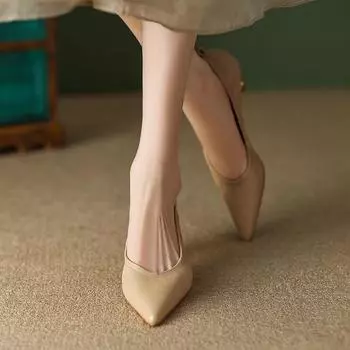 Туфли-лодочки на остром каблуке для женщин, летние, из мягкой кожи, с мелким вырезом, на среднем каблуке, для работы, профессиональные, туфли на высоком каблуке, весна и осень 34