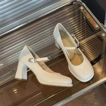 Туфли-лодочки на платформе женские с квадратным носком на толстом каблуке Туфли Мэри Джейн женские с лакированными каблуками Туфли для вечеринок с квадратным носком и квадратным каблуком 35