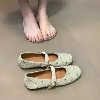 Туфли-лодочки на плоской подошве женские туфли бабушки из ретро замши Мэри Джейн с заклепками и неглубоким вырезом 35 серый