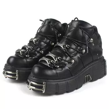 Туфли-лодочки на толстой платформе с металлическим декором Брендовые готические ботильоны на шнуровке Мотоциклетные ботинки Женская обувь для пешего туризма Туфли-лодочки 35