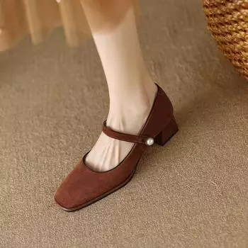 Туфли-лодочки на толстом каблуке в стиле ретро с пряжкой, женские весенние туфли-лодочки Мэри Джейн, модные и удобные 35 коричневый