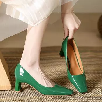 Туфли-лодочки на толстом каблуке, весенние, новые, с неглубоким носом, с квадратным носком, элегантные женские туфли, сексуальные, однотонные, на высоком каблуке, вечернее платье, Sapatos 34 чёрный