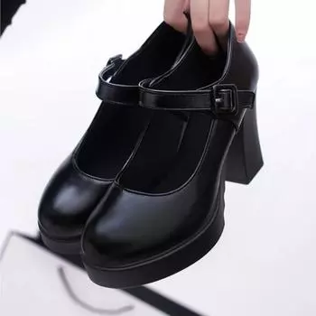 Туфли-лодочки на толстом каблуке, женские туфли с круглым носком, свадебные туфли, женские туфли для вечеринок и танцев, туфли с неглубоким носком и пряжкой на ремешке, женские туфли на высоком каблуке 35