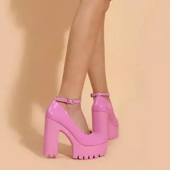 Туфли-лодочки на высоком каблуке с ремешком на щиколотке, розовые, на платформе, с квадратным каблуком, женские туфли-лодочки на высоком каблуке, туфли на платформе, весна 2024 г., женская обувь 35