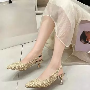 Туфли-лодочки на высоком каблуке, женские, синие, с острым носком, для вечеринок, летние женские туфли 2024 года, босоножки на тонком каблуке для женщин 35 чёрный