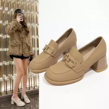 Туфли-лодочки ретро Janes для женщин в британском стиле с круглым носком, мягкие кожаные туфли без застежек 35 бежевый