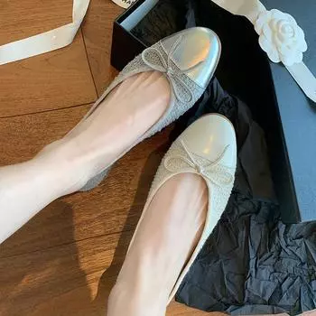 Туфли-лодочки с бантом и маленькими духами, женские туфли, милые балетки с круглым носком и неглубоким носком 35 серый