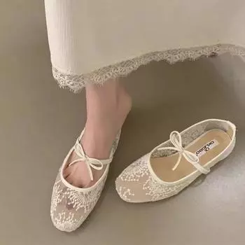 Туфли-лодочки с бантом и увеличенной внутренней высотой, женские туфли 2025 года, новые весенние сетчатые дышащие туфли Мэри Джейн с неглубоким горлом 35 чёрный