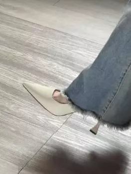 Туфли-лодочки с французским ремешком сзади, черные, с острыми краями, на высоком каблуке, весна-лето 2024, стиль «взрывная фея», одинарные туфли, сандалии женские, черные 35