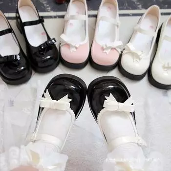 Туфли-лодочки с круглым носком на среднем каблуке с бантом и кружевом для девочек-студенток Lolita 34