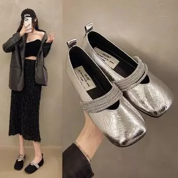 Туфли-лодочки с квадратной головкой и неглубоким носком для женщин, летняя новая модная линия 2024 года со стразами, женская обувь 35 чёрный