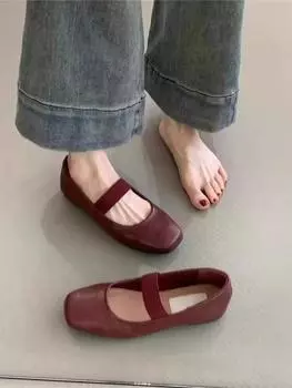 Туфли-лодочки с квадратным носком на плоской подошве для женщин 35 красный