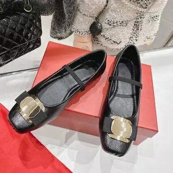 Туфли-лодочки с металлической квадратной пряжкой и бантом, круглый носок, средний каблук, плоская подошва, удобные повседневные женские туфли в стиле «Мэри Джейн» 35