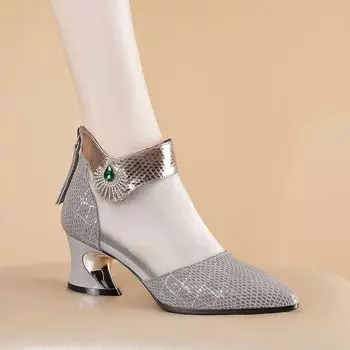 Туфли-лодочки с острым носком и средним каблуком, сетчатые дышащие, со стразами, женские туфли из ПВХ, удобные и элегантные, летние 2025 35