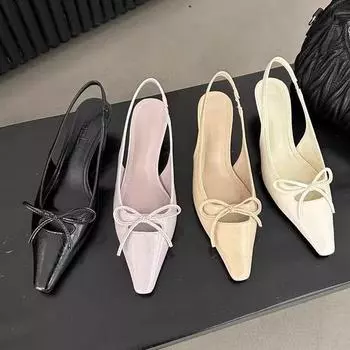 Туфли-лодочки с острым носком, женские туфли, нежные босоножки в стиле феи с бантом на тонком каблуке среднего размера 35 фиолетовый