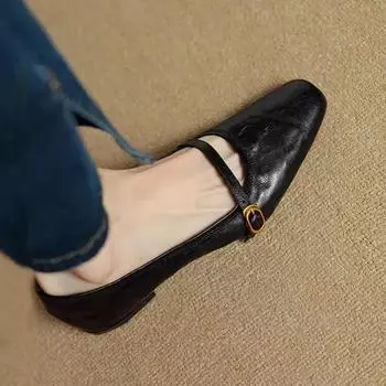 Туфли-лодочки с пряжкой для женщин, модельные туфли, туфли-лодочки на высоком каблуке, элегантные офисные туфли для женщин, черные туфли Мэри Джейн на толстом каблуке, осень 1613N 35 чёрный