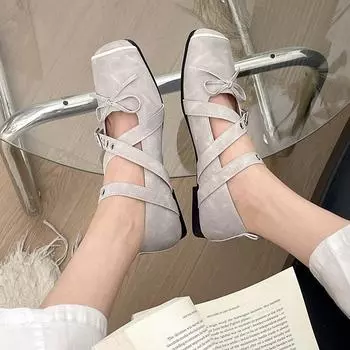 Туфли-лодочки в стиле ретро-балетки с плоским дном и небольшим горлом, женские, новинка 2025 года, универсальные, с юбкой и квадратным носком, туфли Мэри Джейн 35 чёрный