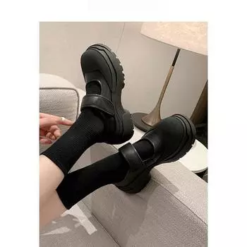 Туфли-лодочки в стиле ретро с кексовой подошвой, белые, на толстой подошве, с липучками, женские, в стиле Мэри Джейн 35 чёрный