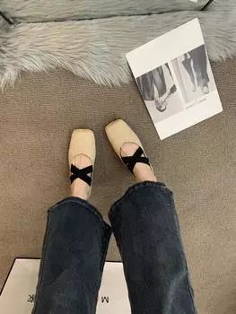 Туфли-лодочки в стиле ретро с плоским дном и квадратной головкой, черные, с перекрестными ремешками, женские туфли 2025 года, новинка лета, вечерние туфли Мэри Джейн 35 чёрный