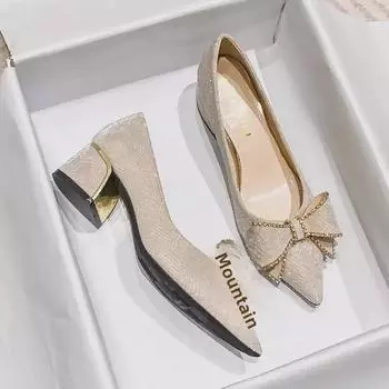 Туфли-лодочки WD Skirt French на толстом каблуке с острым носком для женщин - коллекция осень 2024, размеры 35-41 40 чёрный