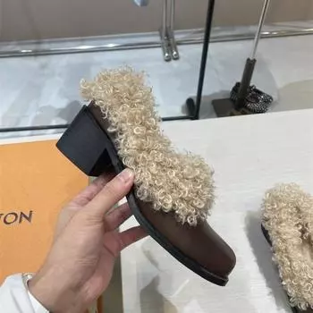 Туфли-лодочки Женская обувь Плюшевые туфли с квадратным носком Женские туфли на каблуках Ретро бархатные теплые кожаные туфли Мэри Джейн Женские мокасины Хлопковая обувь 35 коричневый