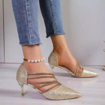 Туфли-лодочки Женская обувь Туфли на шпильках с высоким каблуком Модные туфли с острыми тонкими каблуками Женские туфли для офиса, вечеринки, свадьбы Туфли на каблуках из флока Женские туфли-лодочки 35 золотой