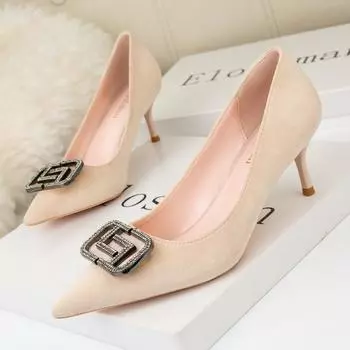 Туфли-лодочки женские BIGTREE Новые женские туфли на высоком каблуке Модные туфли с хрустальной квадратной пряжкой Туфли-лодочки Женские каблуки Шпилька Женская обувь 6